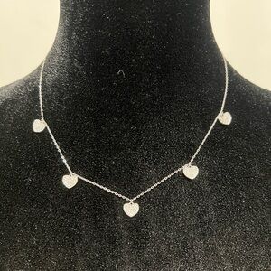 Diamonique CZ Pave Heart Motif Station Necklace in 925 Sterling Silver